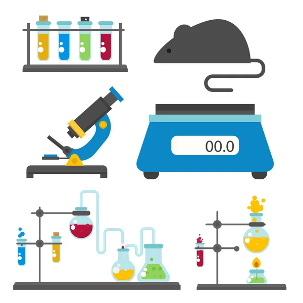 Símbolos de laboratório teste laboratório médico biologia científica design biotecnologia ciência química ícones vetor ilustração . — Vetor de Stock