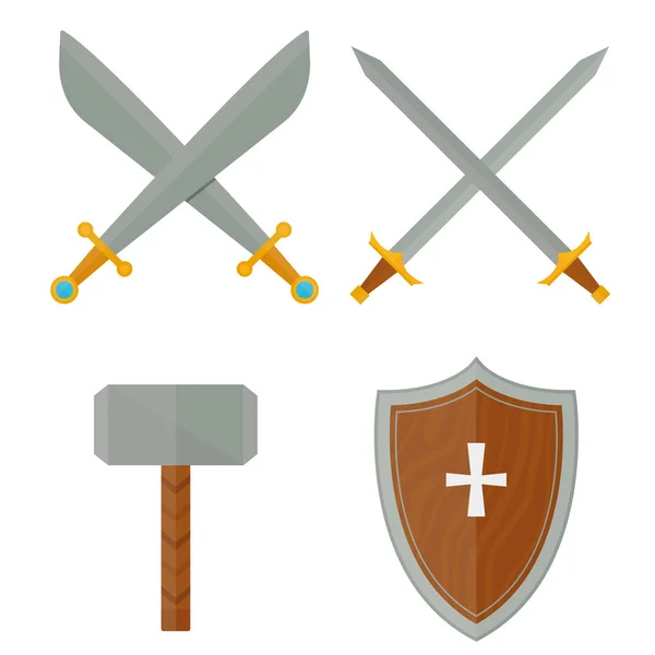Caballeros símbolos armas medievales heráldica caballería elementos medieval reino engranaje caballero vector ilustración . — Vector de stock