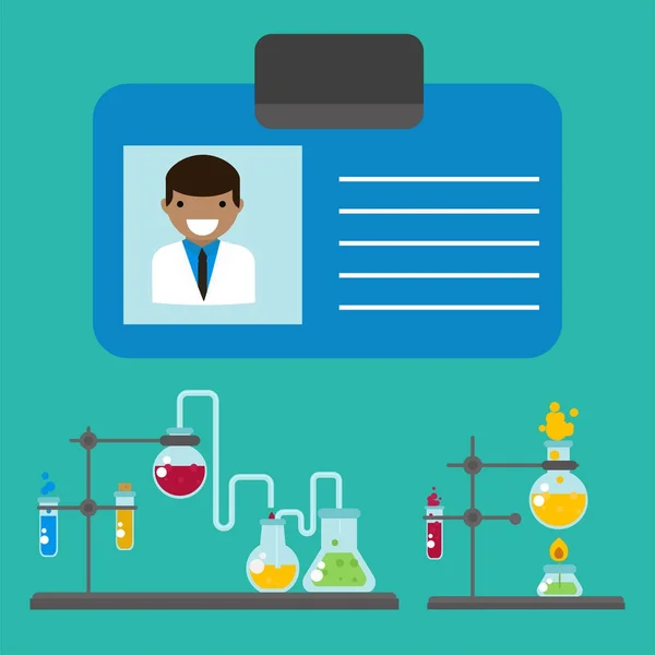 Matraz de laboratorio químico tubo de vidrio análisis de biotecnología líquida y equipo científico médico química laboratorio experimento vector ilustración . — Vector de stock