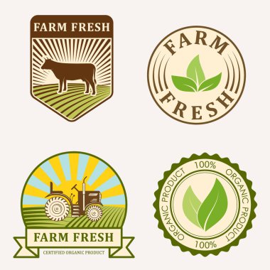 Organik vegan vektör logo sağlıklı gıda Eko Restoran logo rozetleri doğa diyet ürün resimde etiketleri