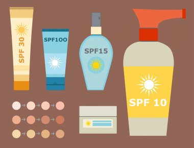 Krem güneş kremi şişe vektör simgesi güneş kremi kozmetik yaz konteyner tüp panti-güneş krem ambalajı tasarımı.