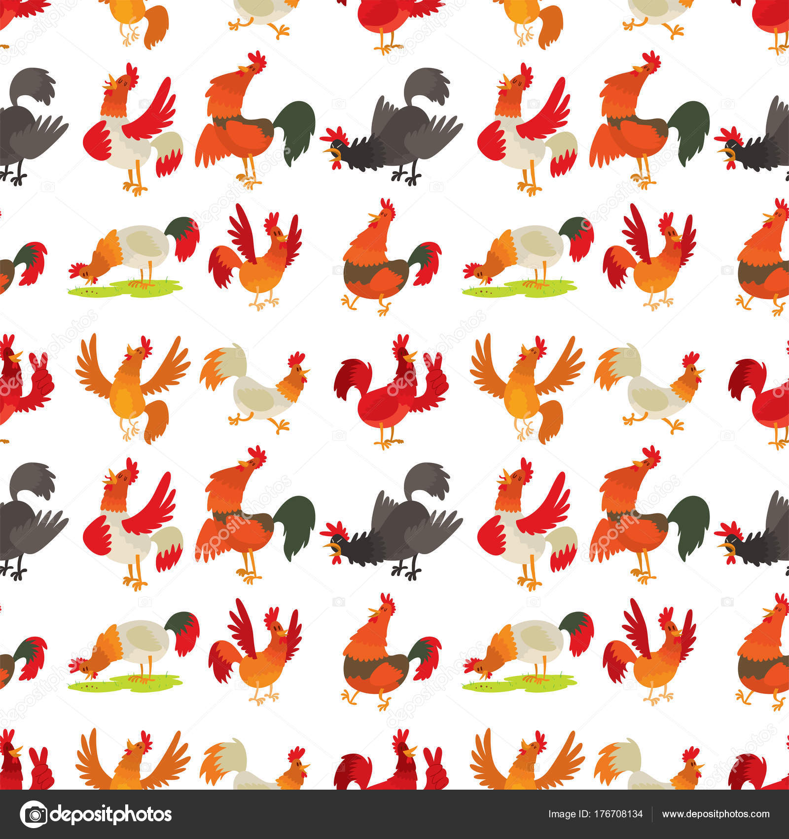 Mignon Dessin Anime Coq Vecteur Illustration Poulet Ferme Animal Agriculture Caractere Domestique Sans Couture Motif Fond Image Vectorielle Par Adekvat C Illustration 176708134