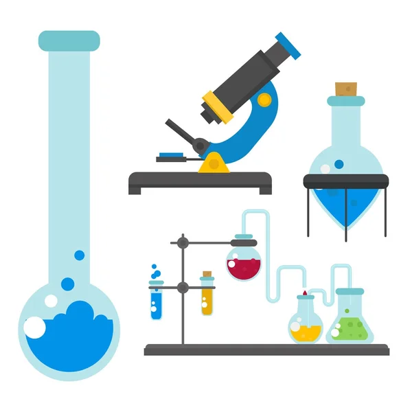 Lab symboler testutformning medicinska laboratorier vetenskaplig biologi bioteknik vetenskap kemi ikoner vektor illustration. — Stock vektor