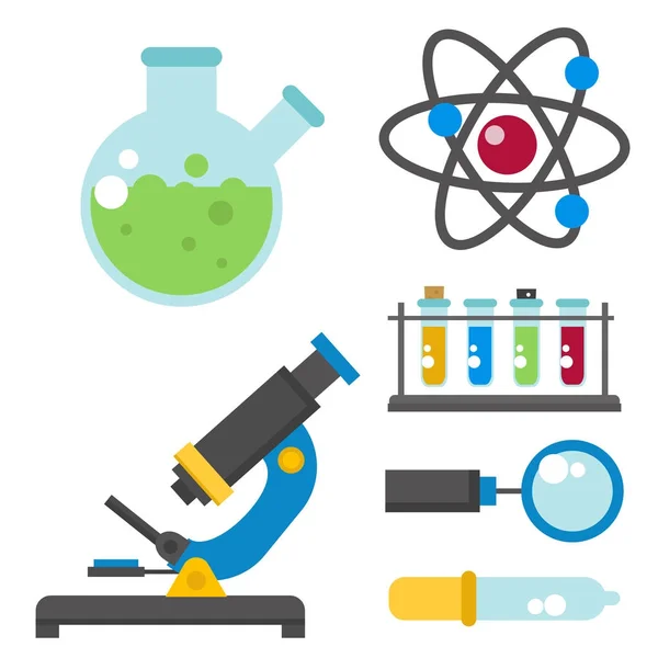 Símbolos de laboratorio prueba laboratorio médico biología científica diseño biotecnología ciencia química iconos vector ilustración . — Vector de stock
