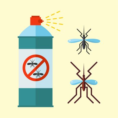 Ev haşere kontrolü uzman sivrisinek haşere yok edici hizmeti böcek thrips ekipman düz simgelerini illüstrasyon vektör.