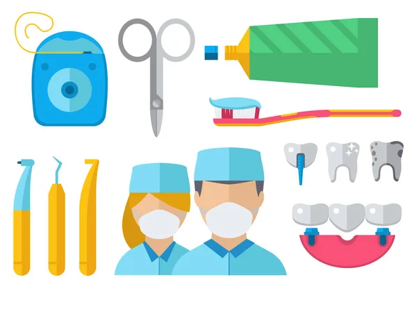 Dentysta lekarz znaków i stomatologia sprzęt medycyna instrumentu ilustracja wektorowa. — Wektor stockowy