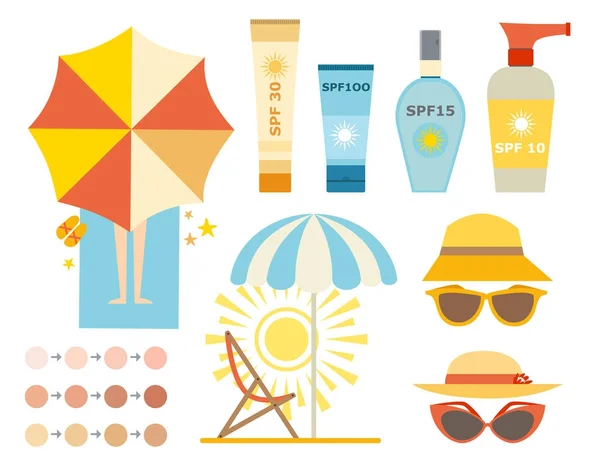 Crème zonnebrandcrème fles vector pictogram sunblock cosmetische zomer container buis panti-zon crème ackaging ontwerp. — Stockvector