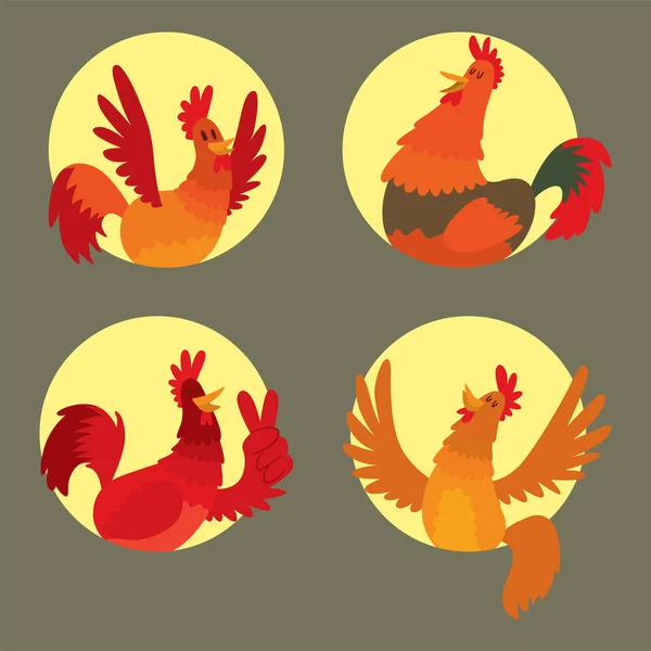 Χαριτωμένο χαρακτήρα κινουμένων σχεδίων κι-κιρίκου διανυσματικά εικονογράφηση Κοτόπουλο αγρόκτημα γεωργία των ζώων πτηνών κόκορα αγρόκτημα. — Διανυσματικό Αρχείο