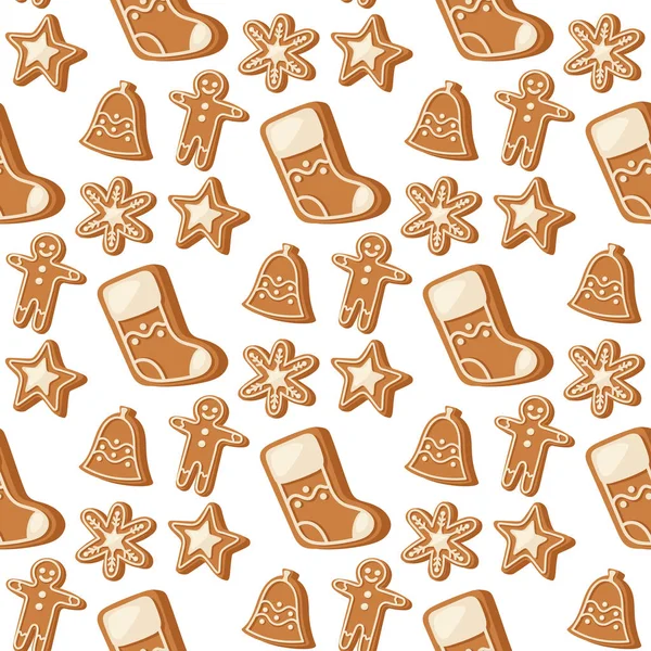 Plätzchen traditionelle Weihnachten Lebensmittel nahtlose Muster Hintergrund Desserts Feiertagsdekoration Weihnachten süß Feier Mahlzeit Vektor Illustration. — Stockvektor