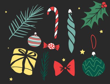 Noel tebrik kartı vektör arka plan afiş tatili xmas el çizmek kutlama yeni yıl broşür illüstrasyon kış.