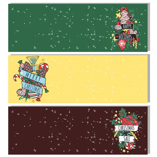 Noël carte de vœux vecteur fond bannière vacances hiver Noël main dessin félicitations Nouvel An brochure illustration . — Image vectorielle