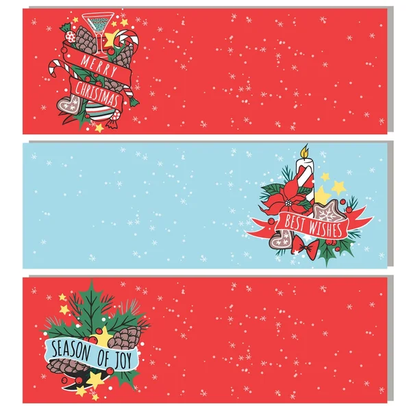 Christmas greeting card vector background banner holidays winter xmas hand draw congratulation New Year brochure illustration. — Stock Vector