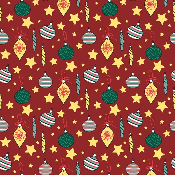 Vector de Navidad patrón sin costuras Año Nuevo dibujado a mano tarjeta de diseño estilo vacaciones papel pintado decoración fondo de Navidad — Vector de stock