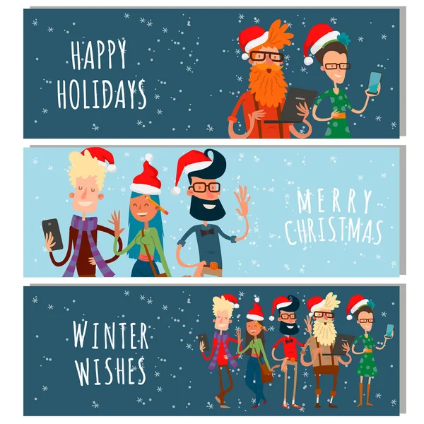 Natal cartão de felicitações pessoas de negócios vetor fundo banner feriados inverno xmas mão desenhar empresário congratulação Ano Novo brochura ilustração — Vetor de Stock