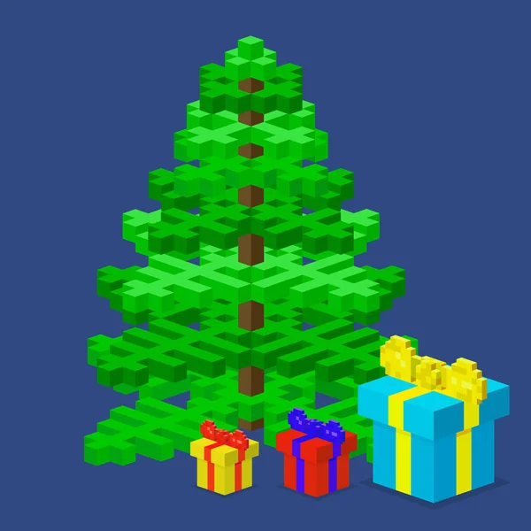 Pinheiro árvore pixel verde vetor Natal feriado agulha folha tronco abeto planta natural sem costura padrão ilustração — Vetor de Stock