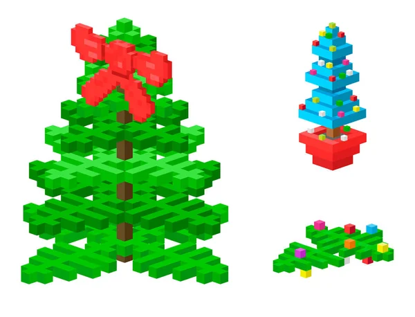 Sosna drzewo pikseli wektor zielony christmas wakacje igły liść pnia jodła roślin naturalny wzór wektor — Wektor stockowy