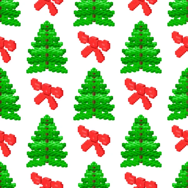 松树像素绿色矢量圣诞假期针叶树干冷杉植物自然无缝图案图解 — 图库矢量图片