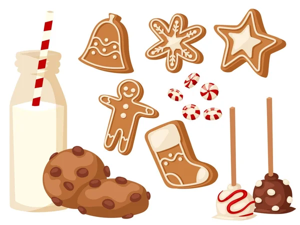 Biscoito tradicional natal comida cartões sobremesas feriado decoração xmas doce celebração refeição vetor ilustração . — Vetor de Stock