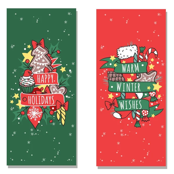 Χριστούγεννα ευχετήρια κάρτα διάνυσμα φόντο πανό Χειμώνας Χριστούγεννα χέρι κλήρωση συγχαρητήρια νέο έτος φυλλάδιο εικονογράφηση. — Διανυσματικό Αρχείο