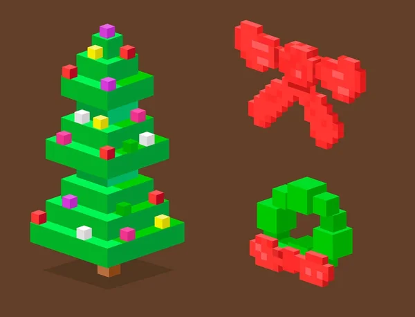 Pinheiro árvore pixel verde vetor Natal feriado agulha folha tronco abeto planta natural sem costura padrão ilustração — Vetor de Stock