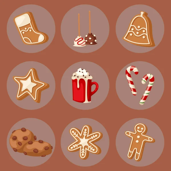 Cookie cartes alimentaires traditionnelles de Noël desserts décoration de vacances Noël fête douce repas illustration vectorielle . — Image vectorielle