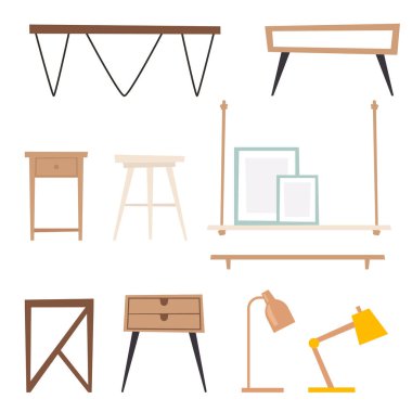 Mobilya vektör oda iç tasarım daire ev dekorasyonu kavramı düz çağdaş mobilya Mimarlık kapalı öğeleri şekil