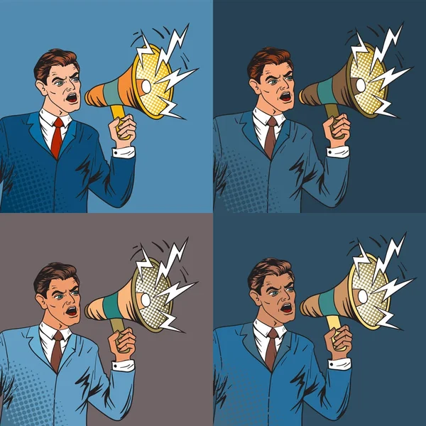 Businessman with megaphone pop art style vector illustration human illustration comic book style imitation