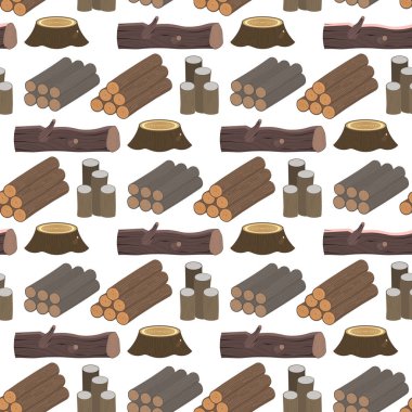 Ahşap çam kereste kesme güdük Kereste ağaç kabuğu Dikişsiz desen arka plan vektör çizim Bina yapımı için yığılmış.