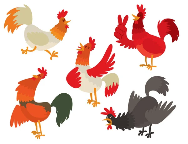 Cute cartoon rooster vector illustration chicken farm animal agriculture domestic bird rooster farm character. — Stock Vector