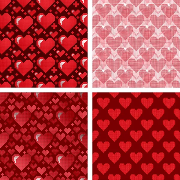 Eenvoudige rood hart scherpe vector naadloze patroon achtergrond roze kleur kaart mooie heldere rood hart emoticon decoratie kunst vakantie vieren. — Stockvector