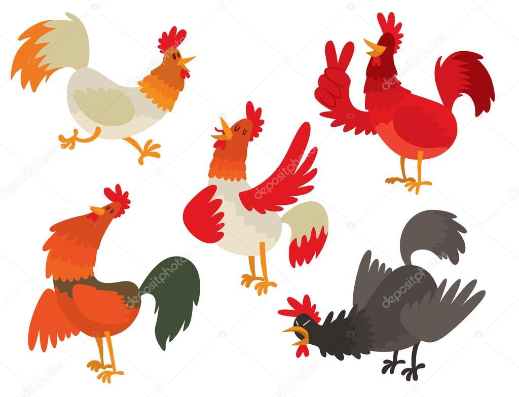 Cute cartoon rooster vector illustration chicken farm animal agriculture domestic bird rooster farm character.