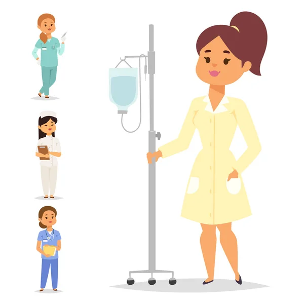 Medico infermiere personaggio vettore medico donna personale piatto design ospedale squadra persone dottorato illustrazione . — Vettoriale Stock
