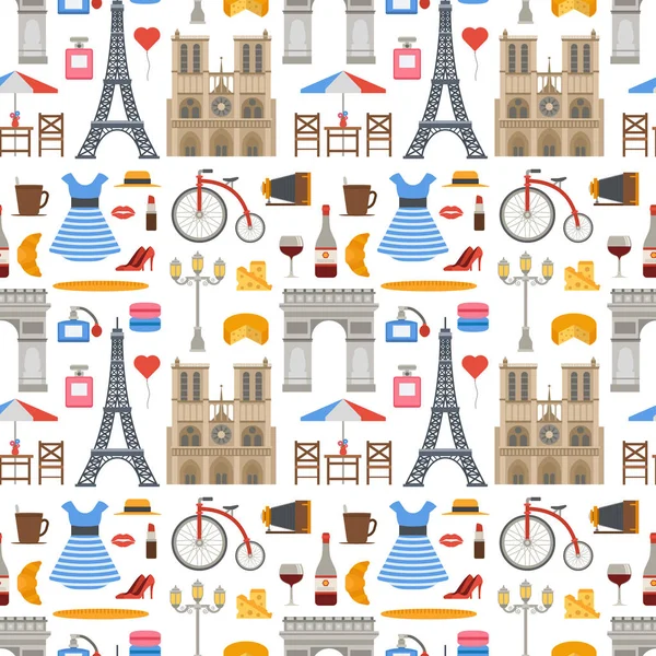 Paris vector famous travel cuisine traditional modern france culture europe eiffel fashion design architecture seamless pattern background illustration.