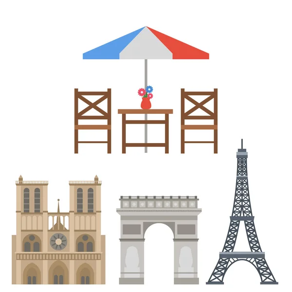 Iconos de París vector famoso viaje cocina tradicional moderna francia cultura europa eiffel diseño de moda arquitectura símbolos ilustración . — Vector de stock