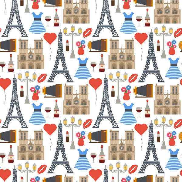 Paris vector berühmte reise küche traditionelle moderne frankreich kultur europa eiffel fashion design architektur nahtlose muster hintergrund illustration. — Stockvektor
