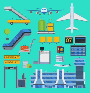 Aviation airport vector icons set travel airline graphic illustration terminal station concept airport symbols airport terminal plane transport business flight tourism clipart