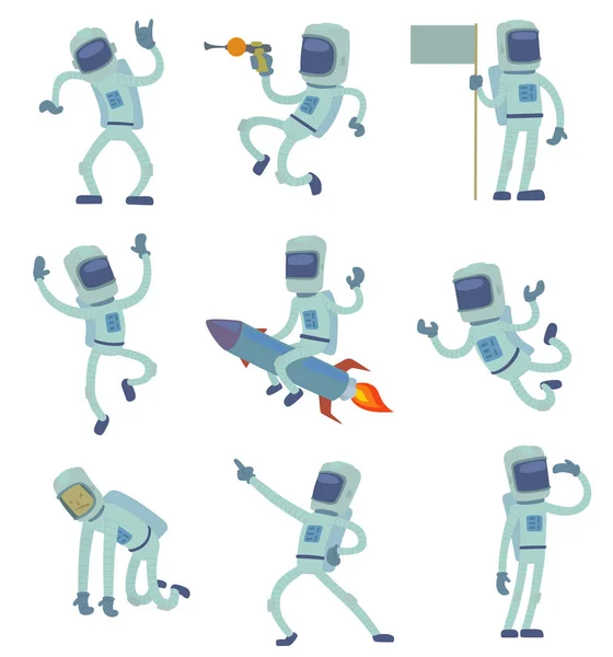 Vector astronauta personaje alienígena en el espacio de trabajo que se divierten Aislado sobre fondo blanco galaxia espacial sistema solar viajero alienígena hombre gravedad viaje flotante vector robot alienígena carácter — Archivo Imágenes Vectoriales