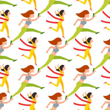 Runner illüstrasyon Dikişsiz desen arka çalışan onların sağlıklı yaşam tarzı egzersiz zevk atletik yaz spor koşu vektör insanlar kaçmaz