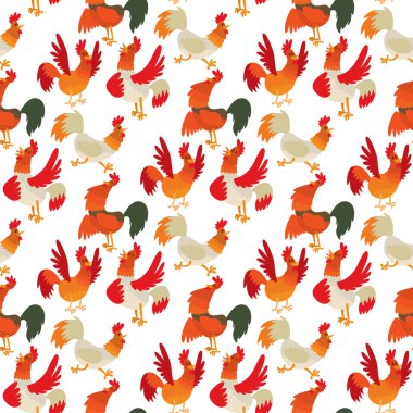 Sevimli çizgi horoz vektör çizim tavuk çiftliği hayvan tarım Yurtiçi karakter Dikişsiz desen arka plan