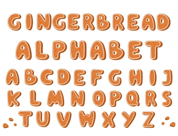 Biscuits au pain d'épice alphabet vacances biscuit au gingembre police texte nourriture biscuit lettre de Noël illustration vectorielle — Image vectorielle