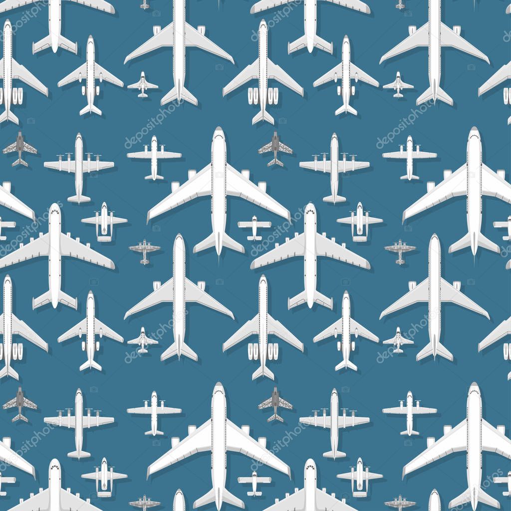 Airplane seamless pattern background vector illustration top view plane and aircraft transportation travel way design journey object.