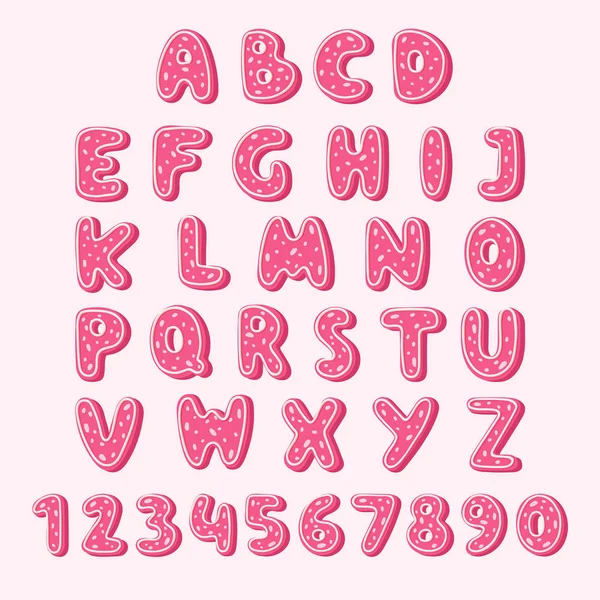 Αλφάβητο cookie τροφίμων ροζ χρώμα νόστιμο cookies με εικονογράφηση διανυσματικά γλάσο. Απομονωμένη ελαστικοποιημένων γράμματα μπισκότο μπισκότο αλφάβητο γραμματοσειρά σε λευκό. Μπισκότο μπισκότο αλφάβητο γραμματοσειρά ψημένο γλυκό επιδόρπιο σετ — Διανυσματικό Αρχείο