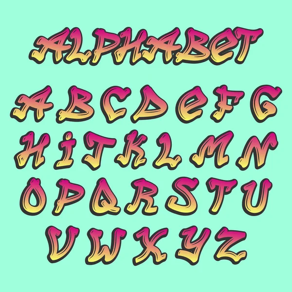 Alfabet graffiti vector alfabetische lettertype Abc door penseelstreek met letters en cijfers of grunge alfabetische typografie illustratie geïsoleerd op achtergrond — Stockvector