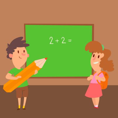 Okul çocukları beraber çocukluk mutlu İlköğretim ders olacak eğitim çocuk vektör karakter.