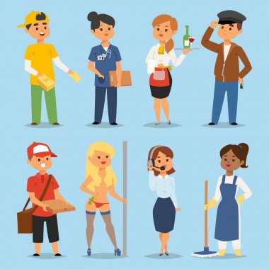İnsanlar part-time iş meslekler vektör karakter geçici iş işe alım kavramı ayarlayın. Farklı işçi ya da zaman işsiz. Genç kariyer başlangıç çocuklar ve kızlar yarı zamanlı çalışanlar fırsat arıyorsunuz