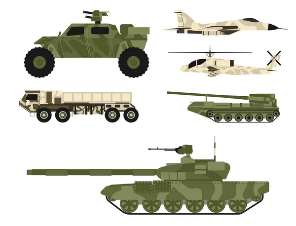 Ejército militar transporte técnico vector guerra tanques industria técnica armadura sistema blindado ejército personal camuflaje portaaviones arma ilustración . — Archivo Imágenes Vectoriales