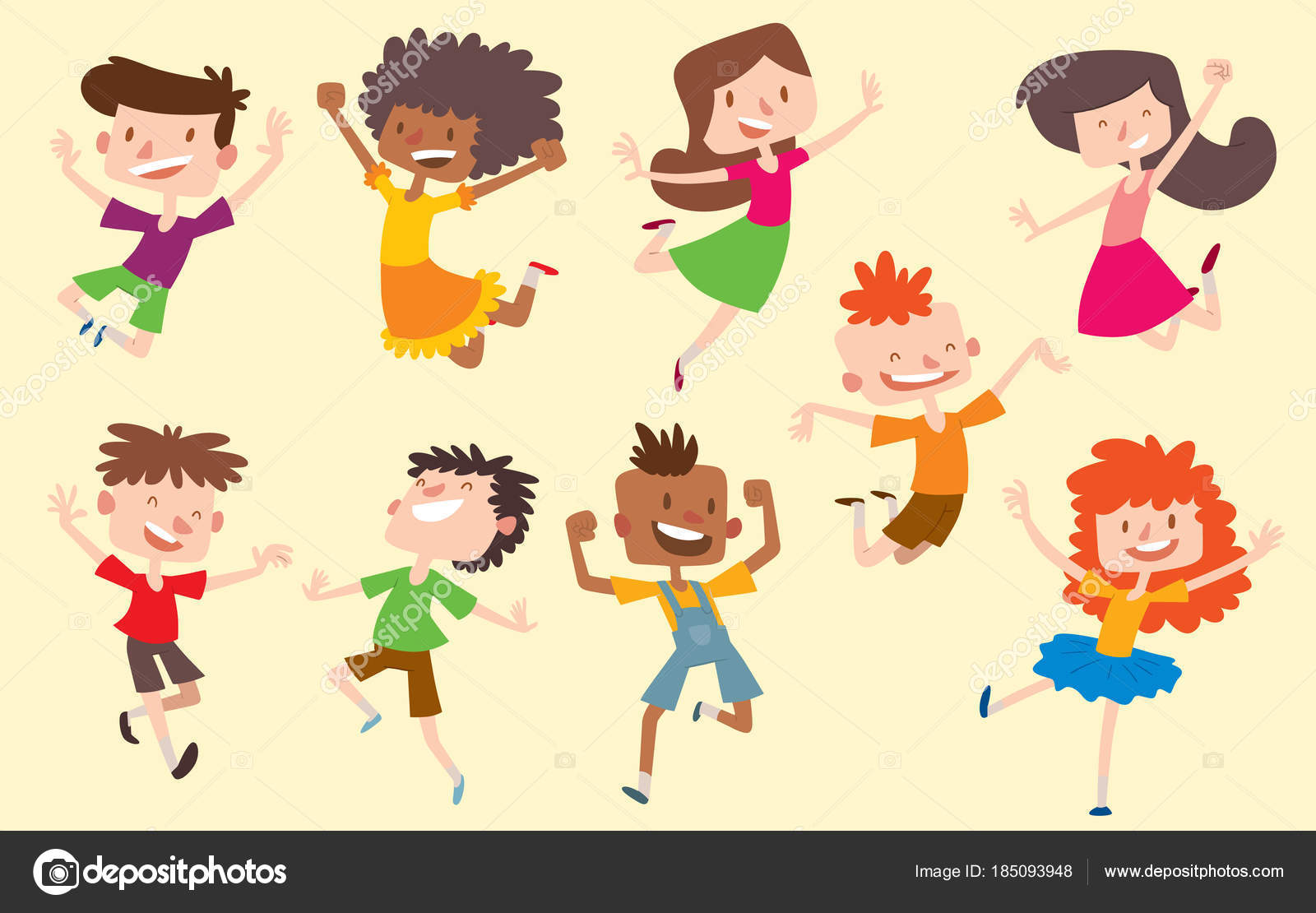 Happy vector children kids jumping poses cute young boys and girls collection. Jumping cheerful child group and funny cartoon kids joyful team. Laughing little people joy jumping fly characters Stock Vector Image Happy vector children kids jumping poses cute young boys and girls collection. Jumping cheerful child group and funny cartoon kids joyful team. Laughing little people joy jumping fly characters Stock Vector Image