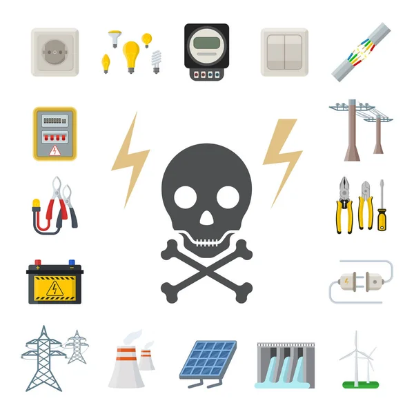 Energii energii elektrycznej wektor moc ikony baterii ilustracja przemysłowe elektryk napięcia energii elektrycznej fabryki bezpieczeństwa gniazda technologia — Wektor stockowy