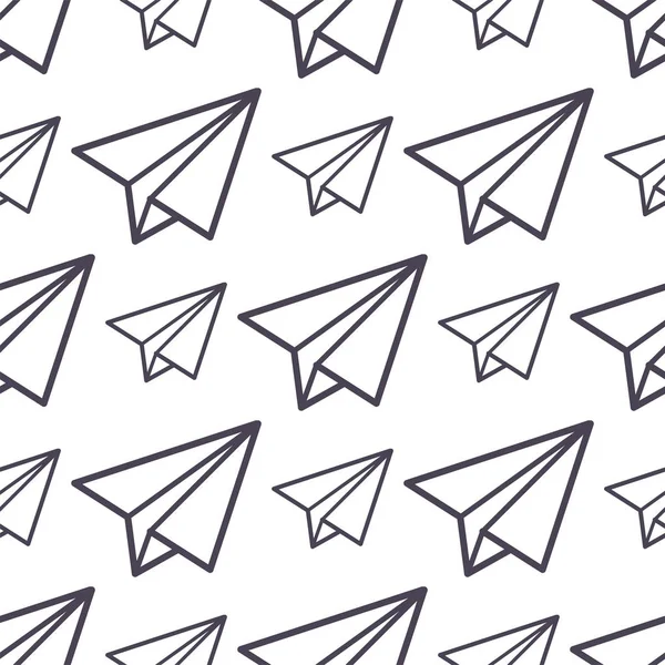 Papel plano vetor ícone sem costura padrão negócio liberdade conept fundo ilustração mosca papel avião isolado crianças brinquedo —  Vetores de Stock