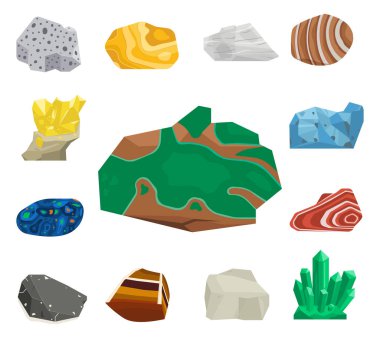 Yarı değerli taşlar taş ve mineral taş izole zar renkli parlak kristal mineral mücevher illüstrasyon vektör.